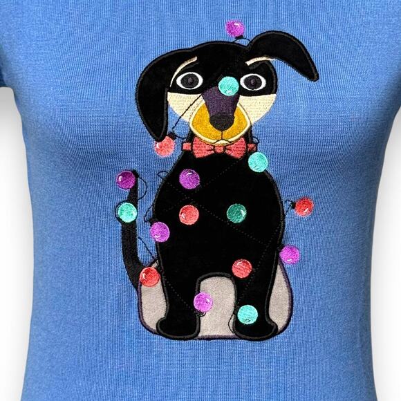 ModCloth Bright & Beautiful Sydney Dachshund Embroidered Knitted Top Blue M NWT - Picture 6 of 9